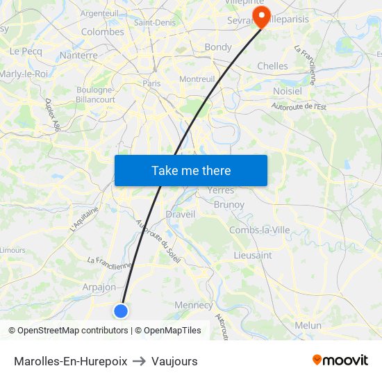 Marolles-En-Hurepoix to Vaujours map