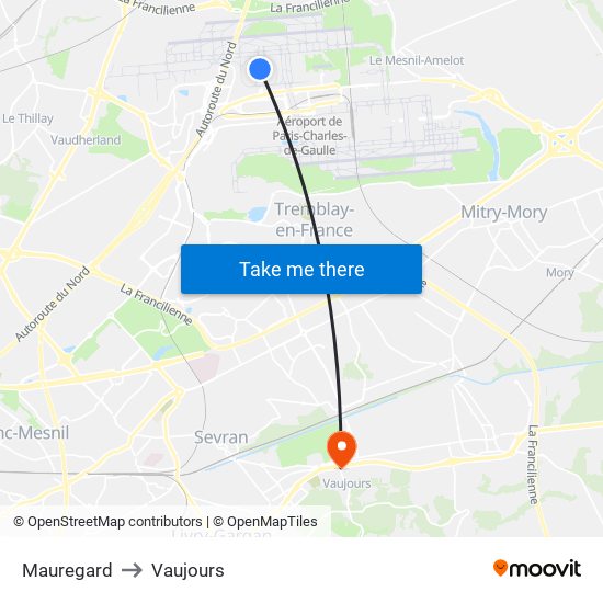 Mauregard to Vaujours map