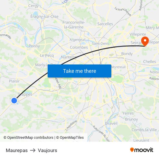 Maurepas to Vaujours map