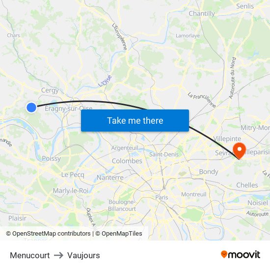 Menucourt to Vaujours map