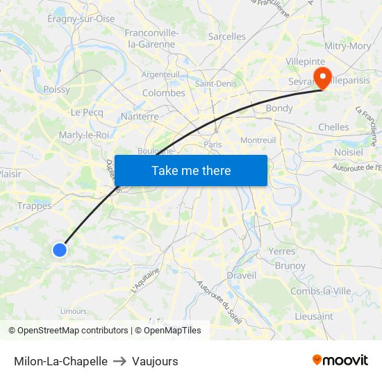 Milon-La-Chapelle to Vaujours map
