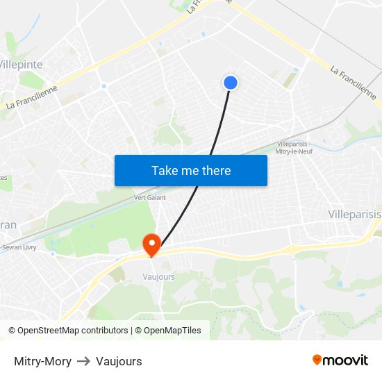 Mitry-Mory to Vaujours map