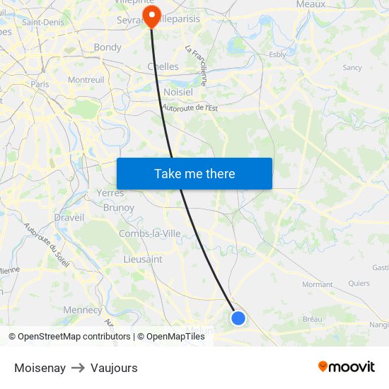 Moisenay to Vaujours map