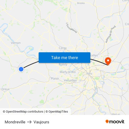 Mondreville to Vaujours map