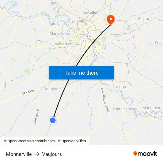 Monnerville to Vaujours map