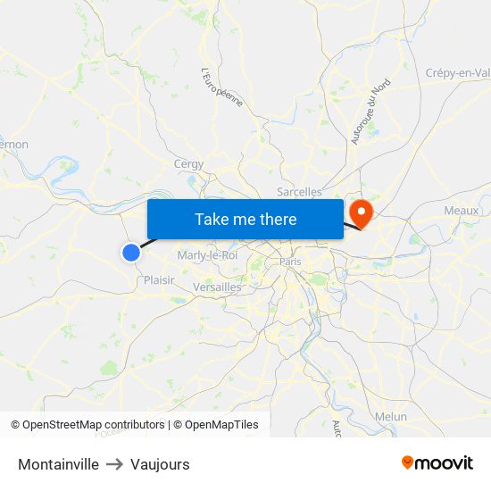 Montainville to Vaujours map