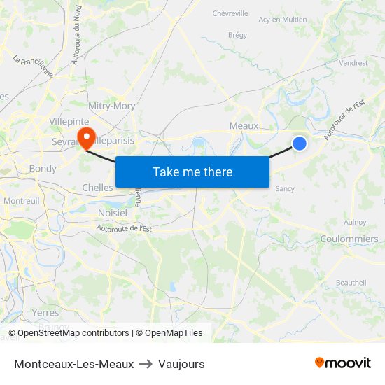 Montceaux-Les-Meaux to Vaujours map