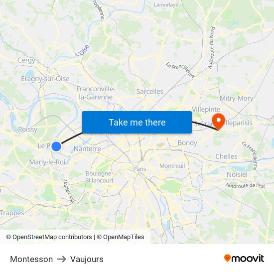 Montesson to Vaujours map