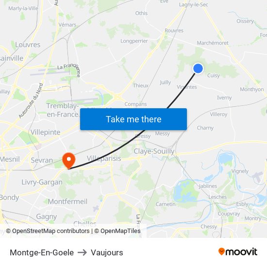 Montge-En-Goele to Vaujours map