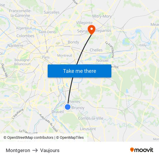 Montgeron to Vaujours map