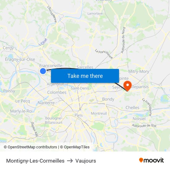 Montigny-Les-Cormeilles to Vaujours map