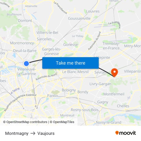 Montmagny to Vaujours map