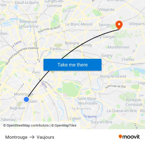 Montrouge to Vaujours map