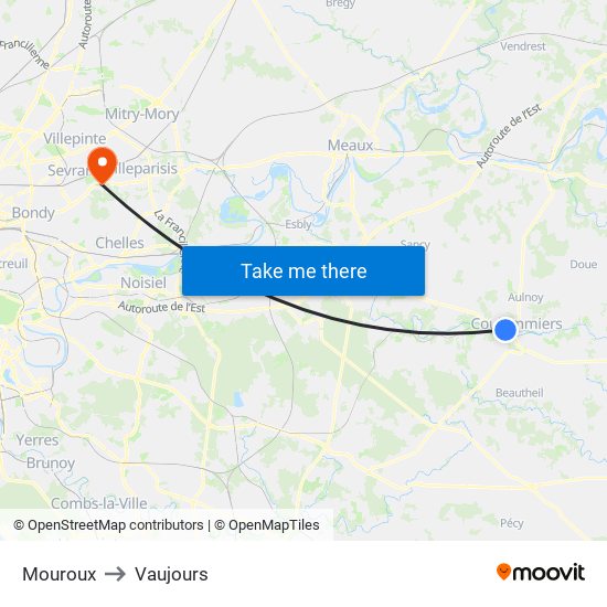 Mouroux to Vaujours map
