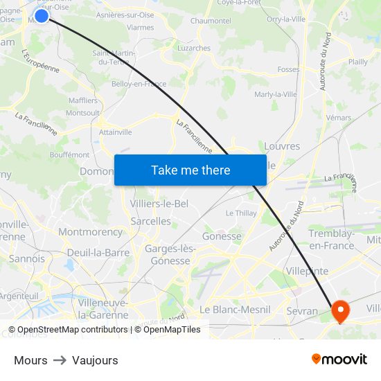 Mours to Vaujours map