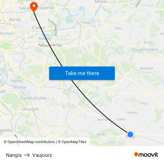 Nangis to Vaujours map