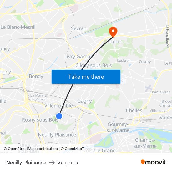 Neuilly-Plaisance to Vaujours map