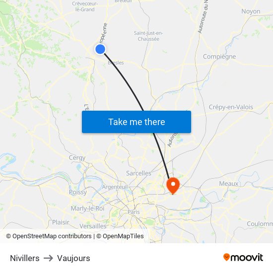 Nivillers to Vaujours map