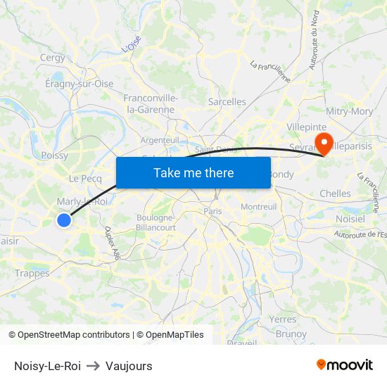 Noisy-Le-Roi to Vaujours map