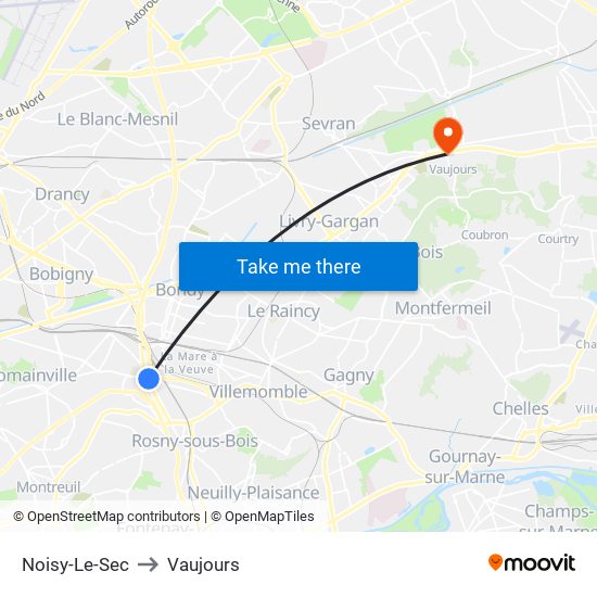 Noisy-Le-Sec to Vaujours map