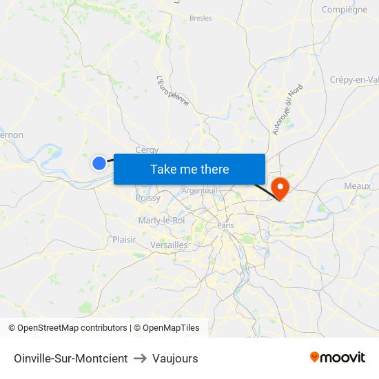 Oinville-Sur-Montcient to Vaujours map
