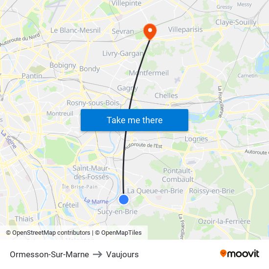 Ormesson-Sur-Marne to Vaujours map