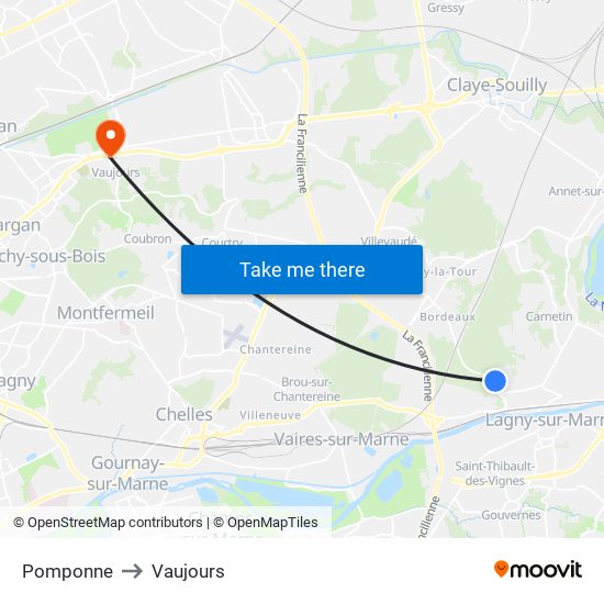 Pomponne to Vaujours map