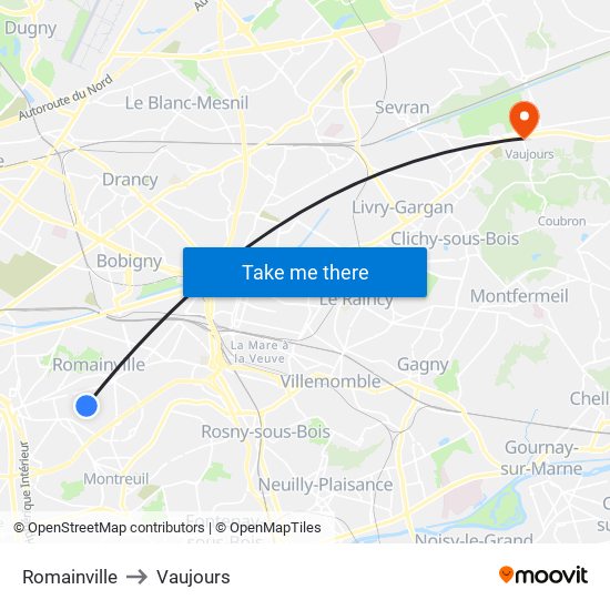 Romainville to Vaujours map