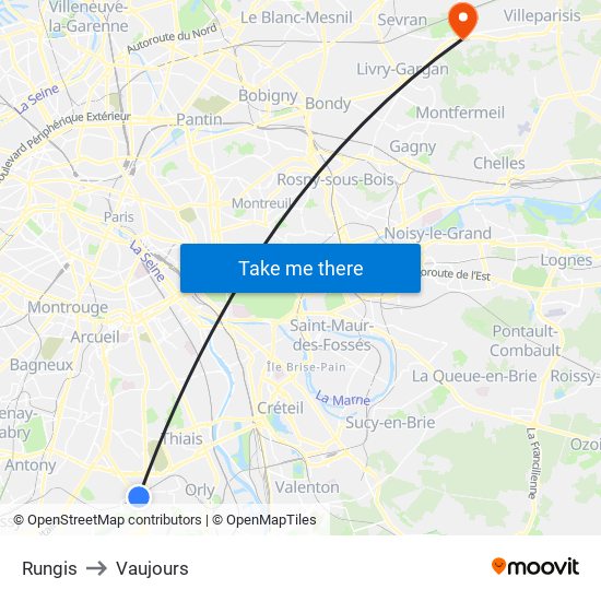 Rungis to Vaujours map
