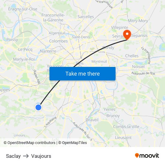 Saclay to Vaujours map