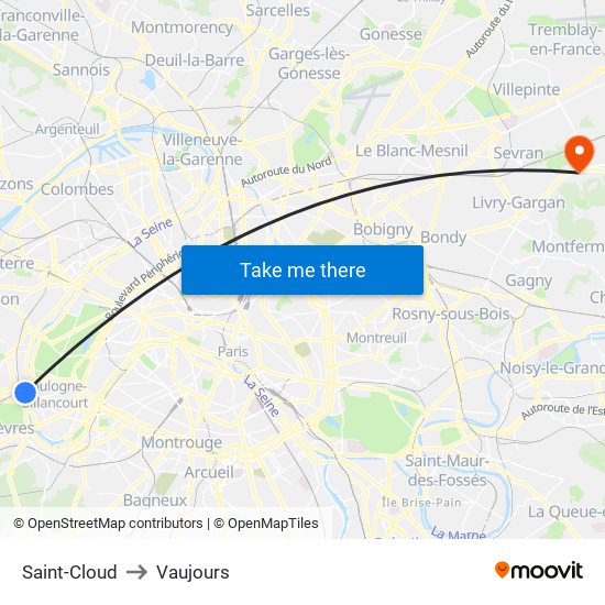 Saint-Cloud to Vaujours map