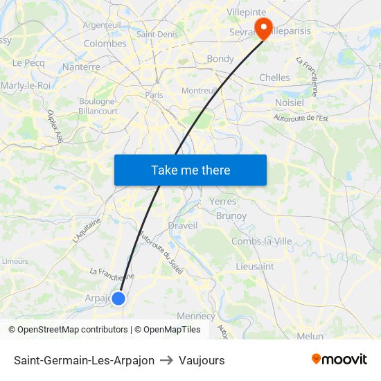 Saint-Germain-Les-Arpajon to Vaujours map