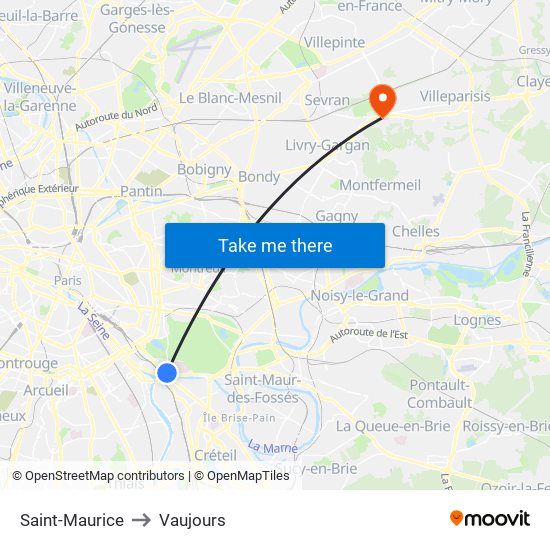 Saint-Maurice to Vaujours map