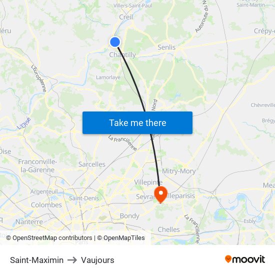 Saint-Maximin to Vaujours map