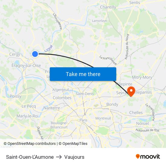 Saint-Ouen-L'Aumone to Vaujours map