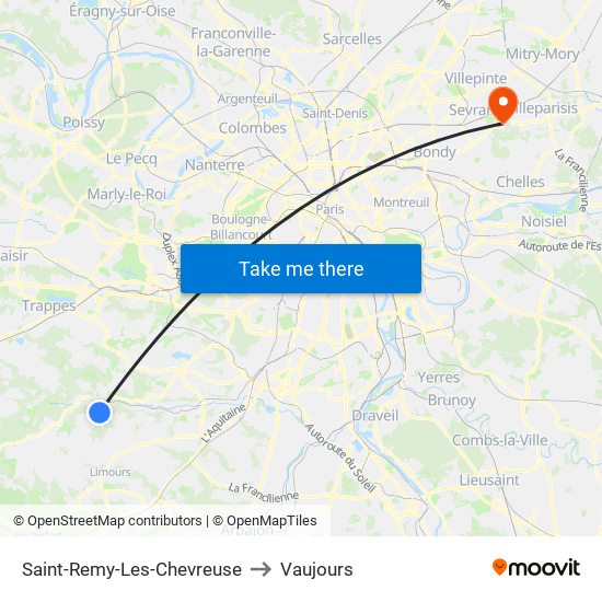 Saint-Remy-Les-Chevreuse to Vaujours map