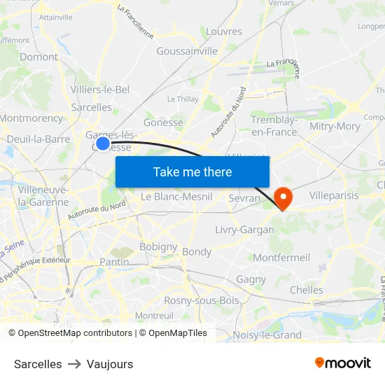 Sarcelles to Vaujours map
