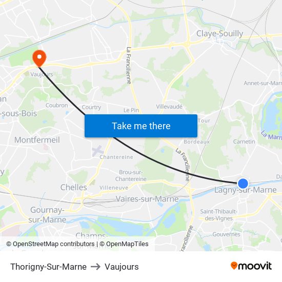 Thorigny-Sur-Marne to Vaujours map