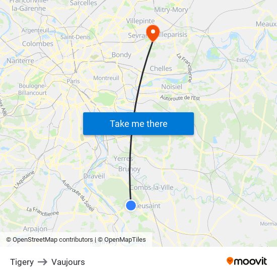 Tigery to Vaujours map