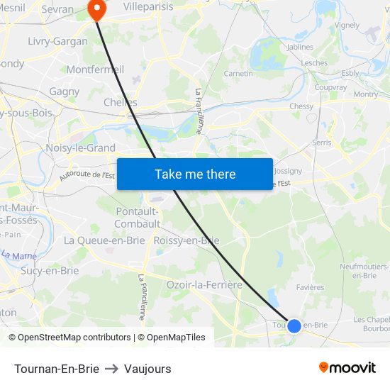 Tournan-En-Brie to Vaujours map