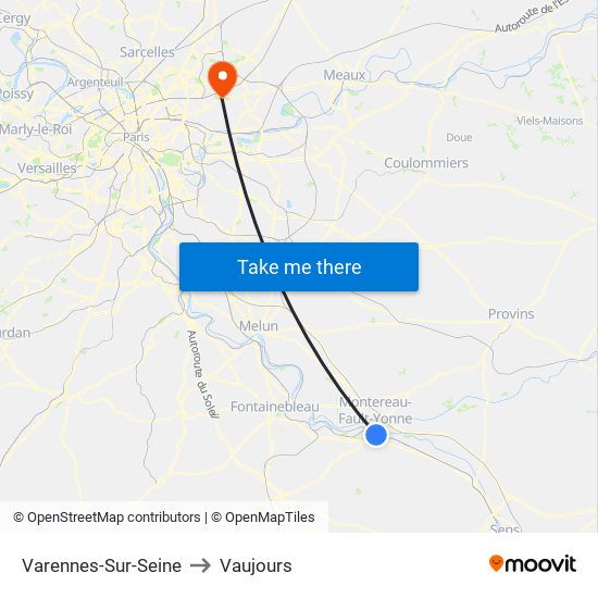 Varennes-Sur-Seine to Vaujours map