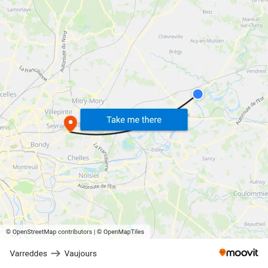 Varreddes to Vaujours map