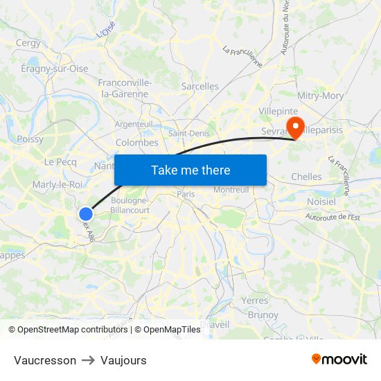 Vaucresson to Vaujours map