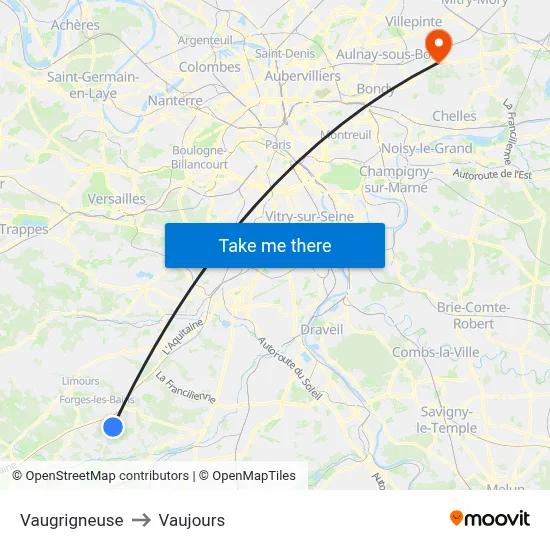Vaugrigneuse to Vaujours map