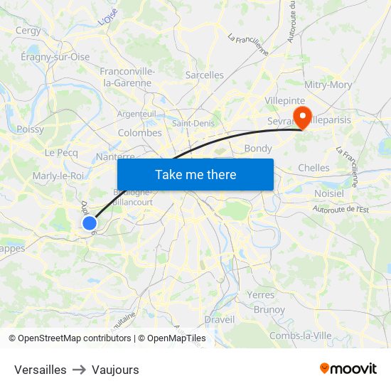 Versailles to Vaujours map