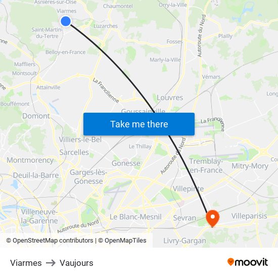 Viarmes to Vaujours map
