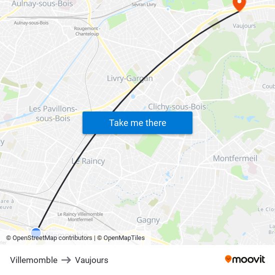 Villemomble to Vaujours map