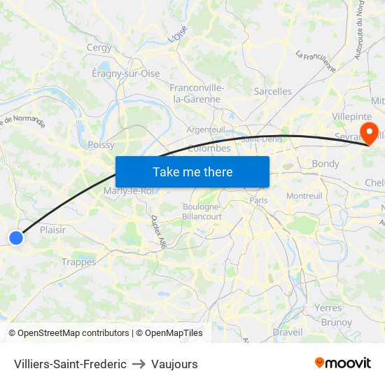 Villiers-Saint-Frederic to Vaujours map