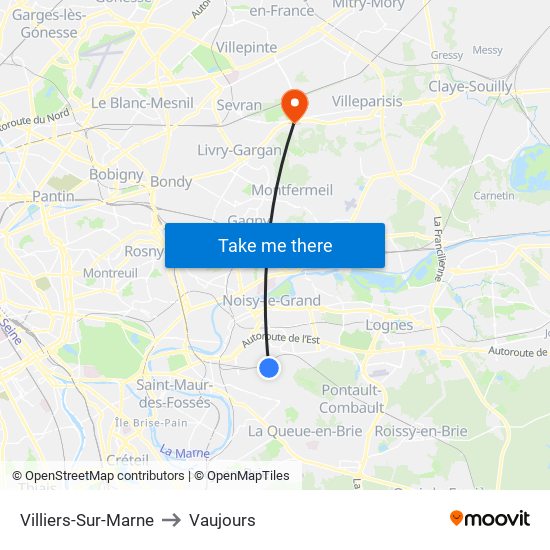 Villiers-Sur-Marne to Vaujours map