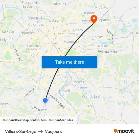 Villiers-Sur-Orge to Vaujours map